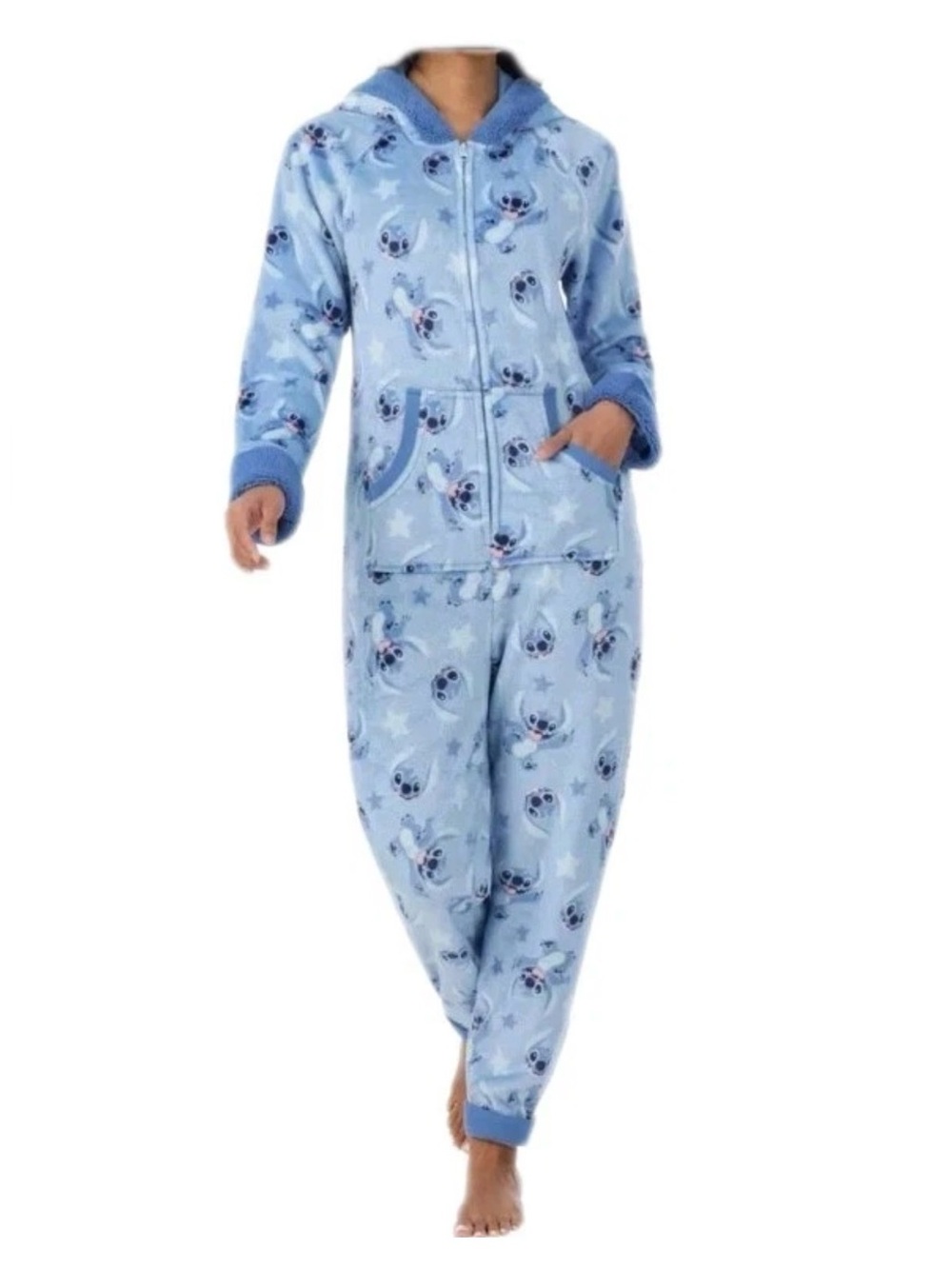 Disney Light Blue Fleece Hooded Onsie with Stitch